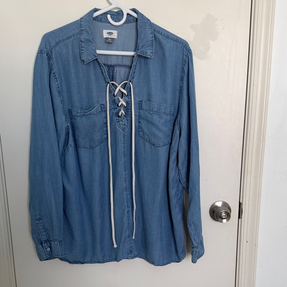 Old Navy Blue Lace-Up Denim Shirt
